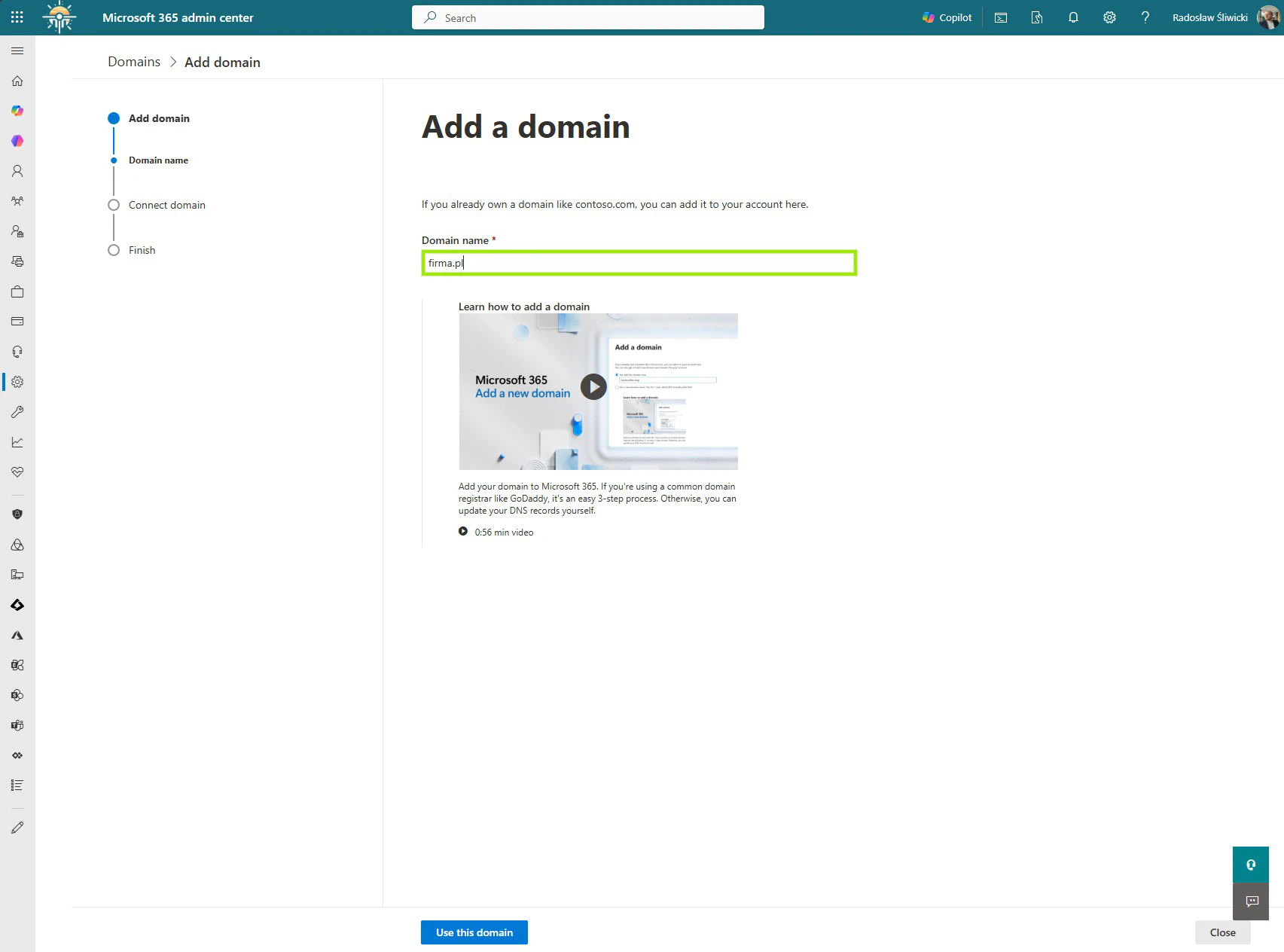 Dodawanie domeny krok 1.0