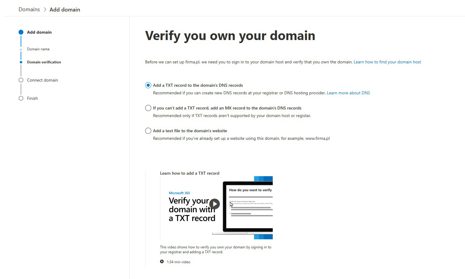 Dodawanie domeny krok 1