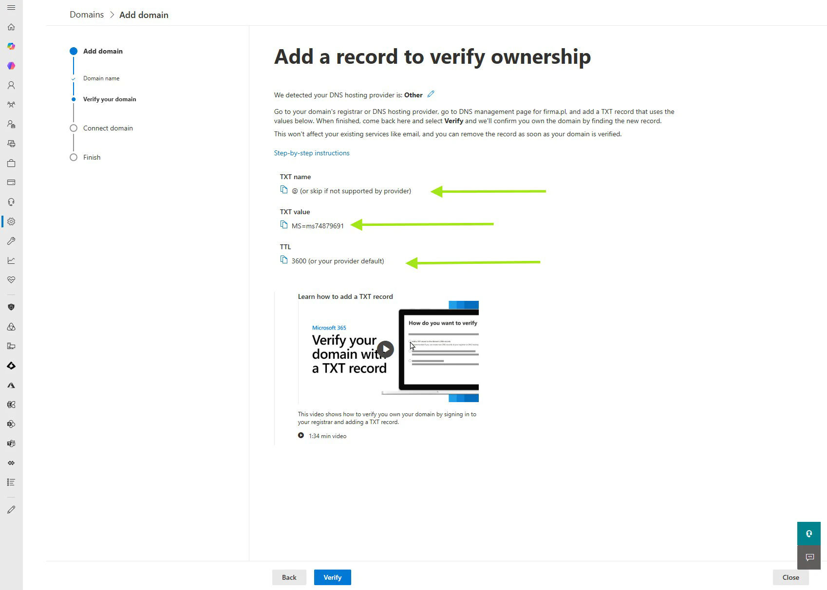 Dodawanie domeny krok 2